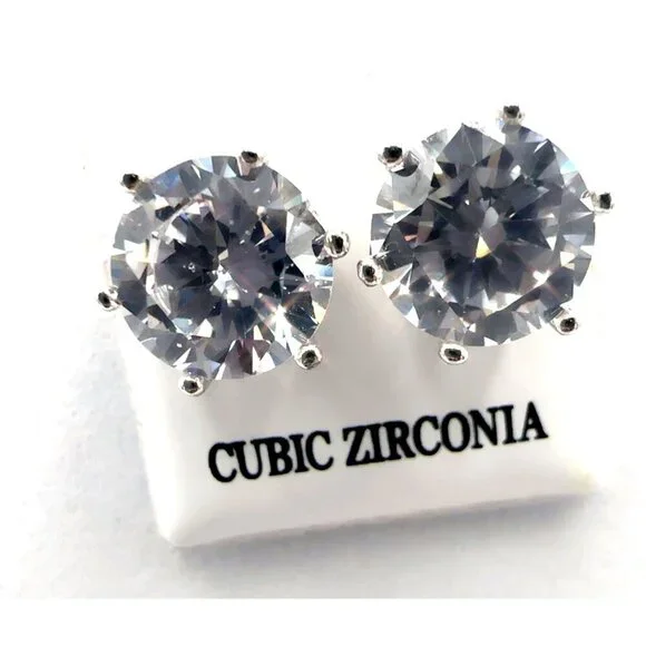 Cubic Zirconia Stud Earrings 925 Sterling Silver 3 ct - Picture 1 of 10